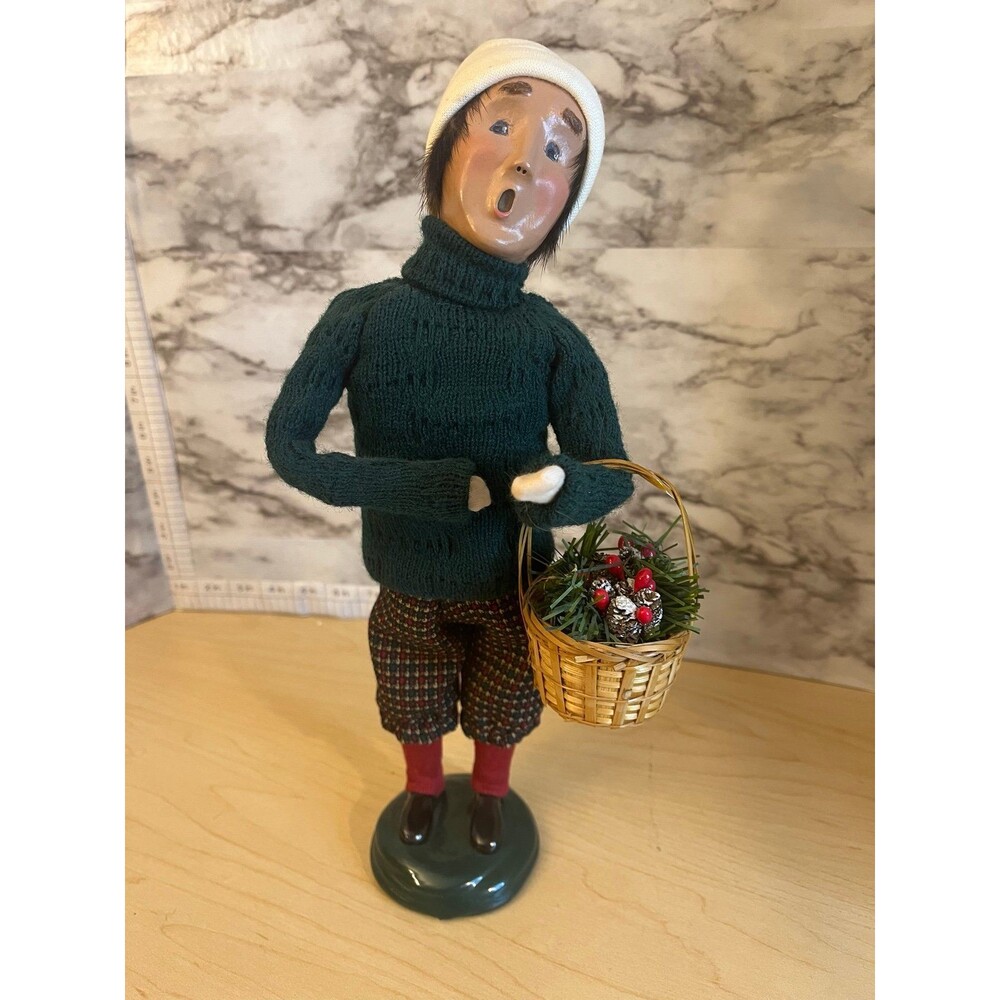 Byers Choice Caroler Man with Basket of Greenery 1998
